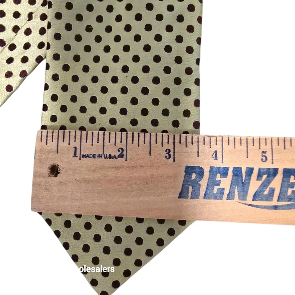 Ermenegildo Zegna Silk Tie Gold Brown Polka Dot Italian Designer Mens Wide‎